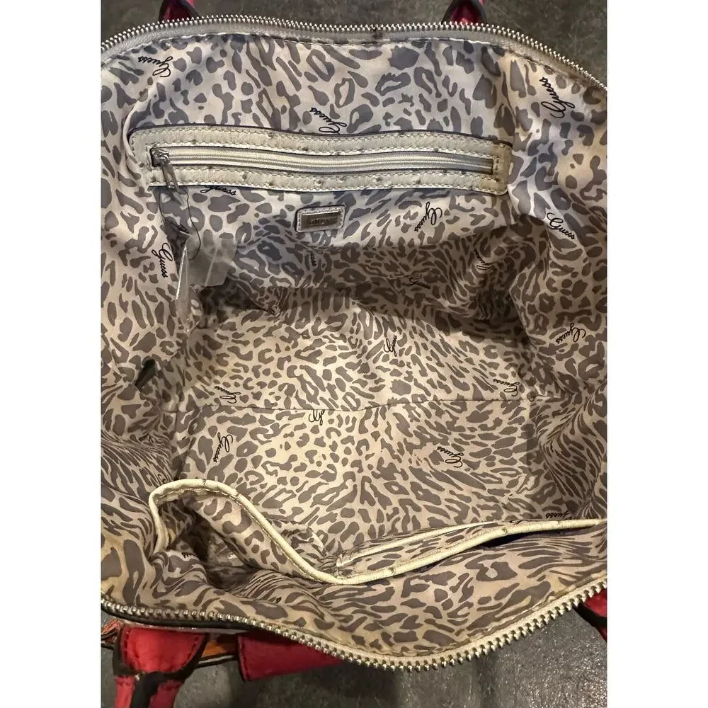 Guess Handbag, Shoulder Bag Faux Leather Ostrich Bone/Pink Orange With Wallet